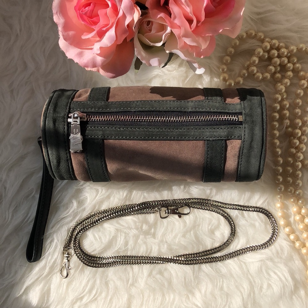 RARE • WORTH NEW YORK • Suede Leather Barrel Crossbody Adjustable Bag w/ Dustbag - Picture 6 of 16